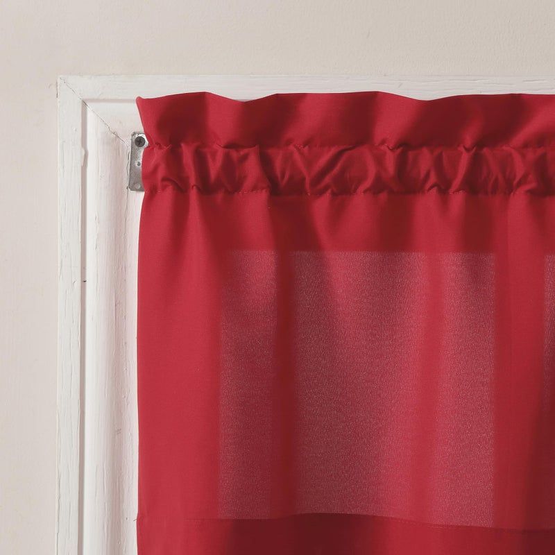 No. 918 Martine Microfiber Semi-Sheer Rod Pocket Kitchen Curtain Valance and Tiers Set, 54" x 45", Red - Image 2